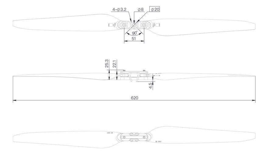Пропеллер складной Hobbywing MFP 24x8.0 с адаптером V2 для Xrotor X6 (CCW)